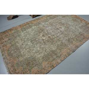 พรมขนแกะตุรกีโบราณแบบดั้งเดิมขนาด5.1x8.9ฟุตพรมสีเบจเย็บปะติดปะต่อกันดีไซน์ห้องนั่งเล่นขนาดใหญ่พร้อมแผ่นรองทำจากยาง - Product Image 2