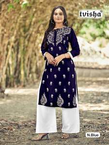 Diwali colección nueva variedad elegancia vestir tendencia pesado rayón Kurti pantalón con bordado trabajo a la tarifa más baja para la venta - Product Image 4