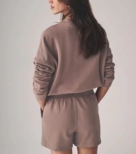 Ensemble short et sweat-shirt en molleton surdimensionné pour femmes, spandex/polyester, deux pièces, genou uni, pour porter régulièrement, coupe décontractée, tenue confortable - Product Image 2