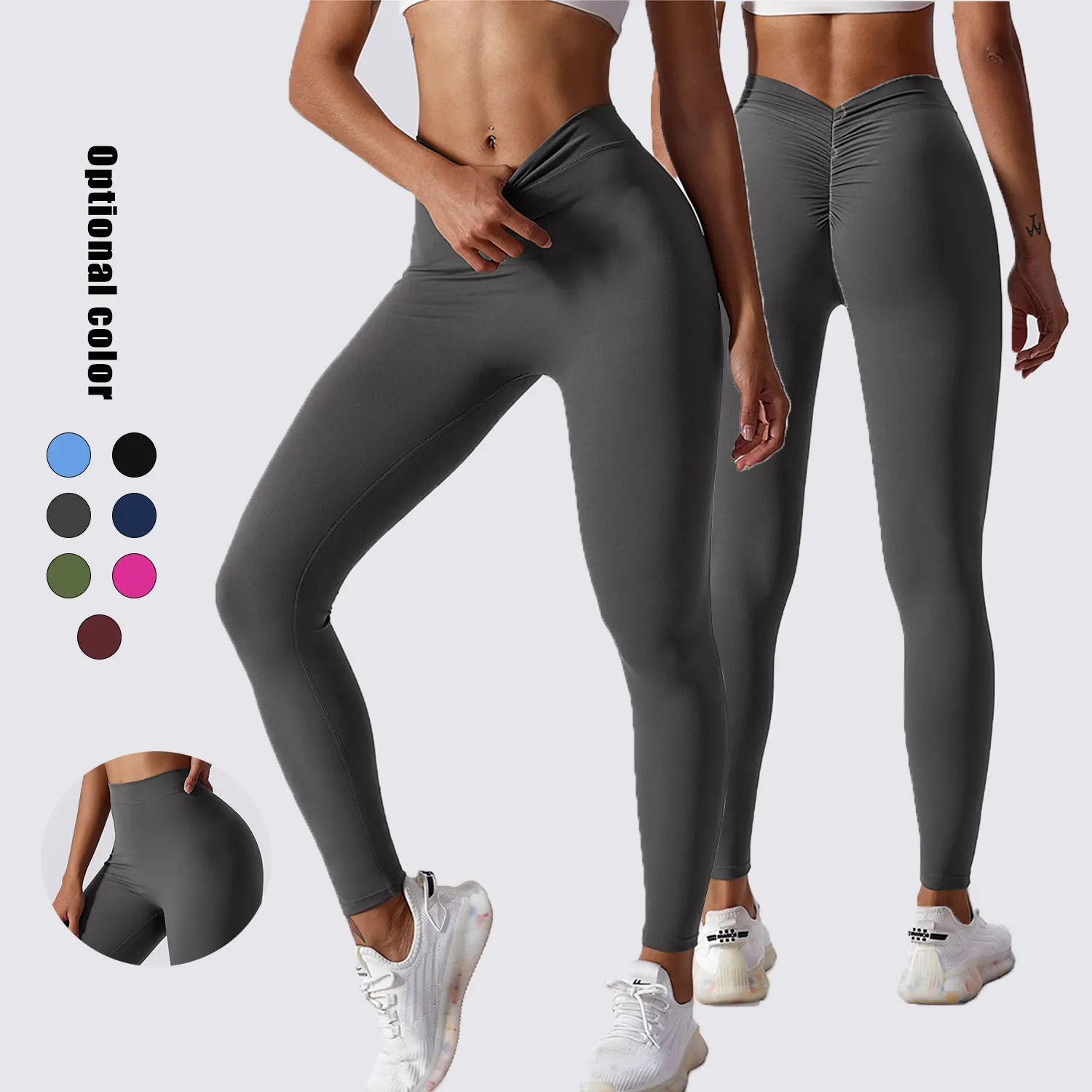 Ladies Gym Running Workout Butt Lift V Back Leggings Seamless Yoga Pants For Women