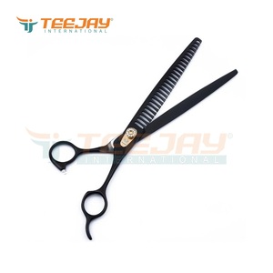 Ciseaux à effiler Teejay noirs, 28 dents, lame en acier inoxydable, manche long, pour droitiers, usage en salon de coiffure - Product Image 2