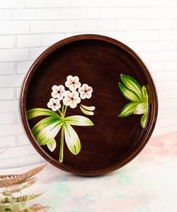 Plateau de service rond en bois brun naturel écologique grande forme pour la décoration et l'utilisation ottomane - Product Image 1