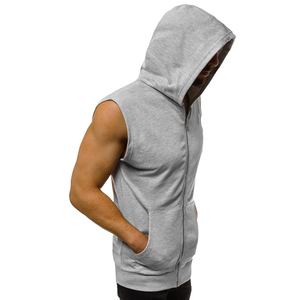 Most Demanding Customized Design Men Blank Full Zip <b>Up</b> Gym Wear Sleeveless Hoodie With Front Pockets For Sale - Product Image 6