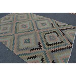 Alfombra Kilim turca Vintage 6 '1 \ "X 9' 7 \" Verde Marrón Patchwork Diseño Clásico 9x12 Rectángulo Rompecabezas Lana Látex Alfombra para sala de estar - Product Image 4