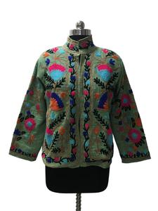 Chaqueta de algodón bordada Suzani Multicolor Boho Chic hecha a mano para mujer, chaqueta Vintage artesanal tradicional transpirable - Product Image 2