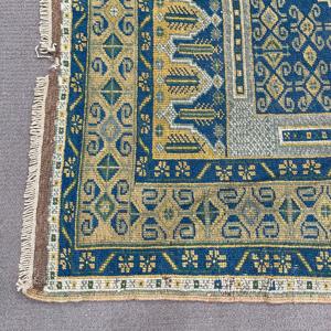 Alfombra Turca, Alfombra Vintage de 5.4x8.5 pies, Alfombra de Lana a Rayas Azules y Amarillas - Product Image 5