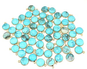 Charming Smooth Round Doublet Natural Turquoise Gold Plated Flat Back Single <b>Bail</b> Charm Connector <b>Pendant</b> Making DIY Jewelry - Product Image 3