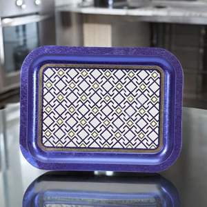 ถาดเสิร์ฟไม้หนังตกแต่งขนาด233X307มม. ทรงสี่เหลี่ยมผืนผ้าดีไซน์ลวดลายเรขาคณิตบนพื้นหลังสีแดง - Product Image 5