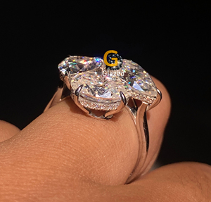 Coeur poire et ovale coupe trois pierres cachées Halo Lab Grown bague de fiançailles en diamant pour les femmes en or blanc massif 10K - Product Image 4