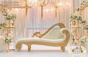 Sofá de boda de oro blanco de diseñador para escenario, sofá de boda de oro blanco de doble Corazón, sofá de boda real para escenario de boda para pareja - Product Image 2