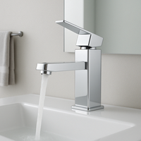 Grifo de lavabo cuadrado negro YMC, mezclador de agua fría y caliente montado en cubierta, grifo de un solo orificio para baño para hoteles