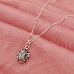 Increíble mejor vendedor del año forma ovalada Topacio Azul collar de filigrana de piedras preciosas en plata de ley 925 - Product Image 3