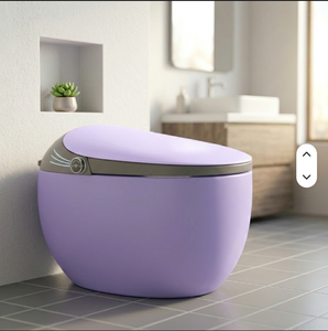 WC intelligent de haute qualité à poser au sol avec siphon en S, chasse automatique intelligente, siège chauffant, double chasse, en céramique, rond - Product Image 1