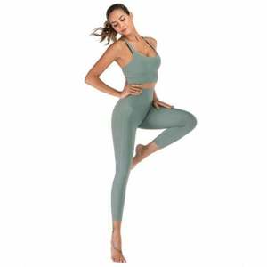 Ensemble de leggings de sport pour femmes sans manches à taille haute Respirant Écologique Durable Antibactérien Tissu tricoté sans couture - Product Image 5