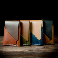 Porte-cartes unisexe en cuir véritable de haute qualité, portefeuille fin, fait main, style vintage, organisateur, bords brûlés, sans fermeture