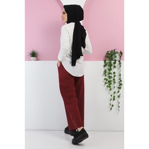 Pantalon droit décontracté pour femme, coupe régulière, avec ceinture, en lin/coton respirant, taille élastique mi-basse/mi-haute, couleur délavée, effet froissé - Product Image 5