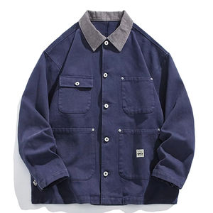 Chaqueta de Hombre con Capucha, Holgada, con Cuello Alto, Estilo Vintage, Transpirable, con Múltiples Bolsillos, Diseño Geométrico, para Primavera y Otoño, Tallas Grandes - Product Image 5