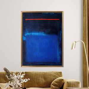 Elegant Rothko-Style <b>Canvas</b> Print: Red Line Accent, Modern Bold Decor,Gold <b>Framed</b> - Product Image 1
