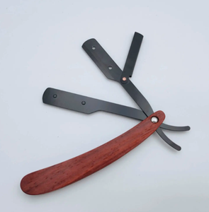 Maquinilla de afeitar de barbero dorada recta ANAAIF para hombre, maquinilla de afeitar de corte barbudo con mango de madera con soporte de hoja reemplazable en forma de polvo - Product Image 6