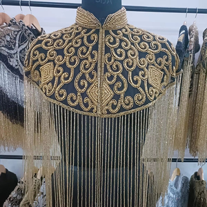 Élégante Cape Burlesque à Paillettes et Perles, Design Scintillant, Fermeture au Cou, Vêtement Festif en Polyester pour Adulte, Exportation Chandni - Product Image 1