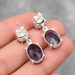 Boucles d'oreilles de style bohème plaqué argent sterling Super 925 à la mode améthyste pierre précieuse lunette naturelle anniversaire approvisionnement - Product Image 6