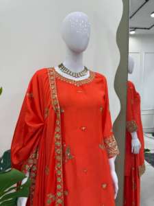 Tissu de Chinon lourd de concepteur moderne Salwar Kameez belle séquence travail Sharara fil intérieur fête disponible séchage rapide désiré - Product Image 5