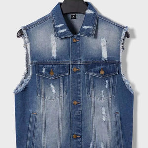 Gilet en jean pour hommes et femmes modernes décontracté Vintage élégant Denim gilet garde-robe essentiel en détresse sans effort Cool Style - Product Image 1