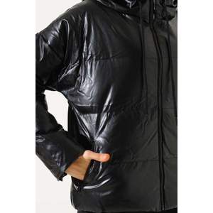 Doudoune à capuche réversible noire XL cuir satiné (peau de mouton) Bomber matelassée avec logo personnalisé Baseball Solid Letterman Club - Product Image 4