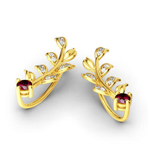Boucles d'oreilles pendantes Jeulia Golden Leaves Earring Climber Fashion - Product Image 3
