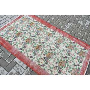 Turkish Vintage Area Rug 3.8x6.6 ft, <b>Red</b> Camouflage Rug <b>Wool</b> - Product Image 4