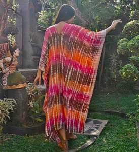 Boho femmes parole longueur robe de soirée main cravate teinture caftan col en v 100% coton été solide décontracté taille 6XL - Product Image 3