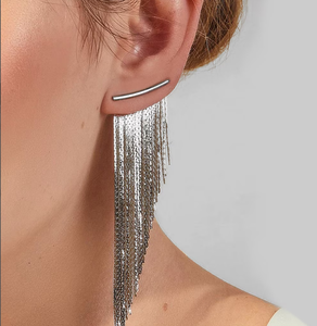 Fringe Tassel <b>Earrings</b> - <b>Silver</b> - Extra <b>Long</b> Fringe Tassel <b>Earrings</b> - Gold - <b>Long</b> - Product Image 2