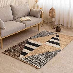 พรมปอกระเจาถักด้วยมือทรงสี่เหลี่ยมผืนผ้าที่มีการออกแบบลายทางสีเขียวที่หนาและคดเคี้ยวเพื่อความสวยงามที่ทันสมัยในราคาขายส่ง - Product Image 6