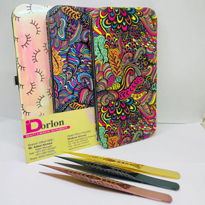 Pince à épiler professionnelle pour extension de cils Logo privé pince à cils pointue en acier inoxydable avec pince à cils PU Kit d'emballage - Product Image 1