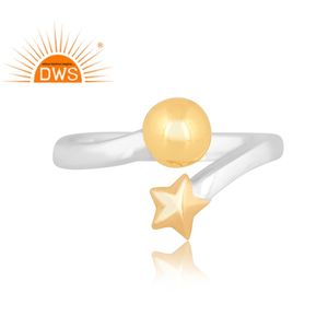 Anillo ajustable hecho a mano de plata esterlina fina con diseño de estrella y Luna Fabricante de joyas de plata - Product Image 1