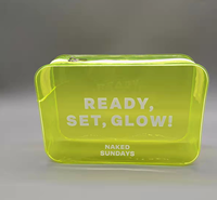 Étui à cosmétiques personnalisé avec logo transparent jaune, imperméable, en PVC écologique, grande capacité, fermeture à glissière