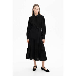 A-Line Black <b>Chiffon</b> <b>Dress</b> with Belt - Product Image 1