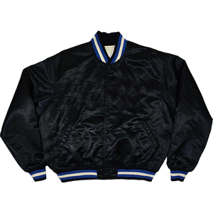 แจ็กเก็ตผ้าซาตินสำหรับผู้ชายและผู้หญิงเสื้อแจ็กเก็ตผ้าซาตินสีดำเข้มพร้อมหนัง - Product Image 1