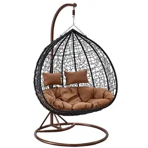 최고의 공급 야외 등나무 위커 더블 시트 금속 스탠드와 계란 스윙 의자 교수형 금속 저렴한 스윙 의자