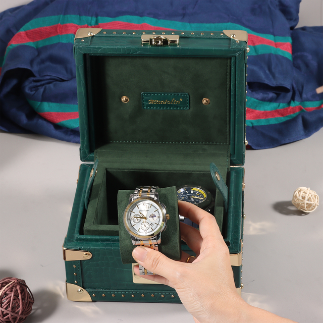 Luxury Men's Leather Watch Storage Cases Travel-friendly Green Watch Boxes for Watches Collection