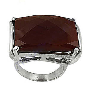 Stainless Steel Cocktail <b>Ring</b> Natural <b>Garnet</b> Geometric Shape Stone 925 Silver Plated Religious Women's Jewelry Any Occasion - Product Image 1