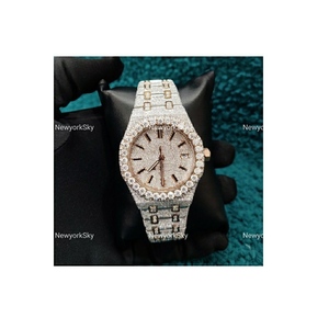 Reloj de cuarzo de lujo hecho a mano para mujer, mecánico automático, banda de acero inoxidable, funda de PC Iced VVS Moissanite Diamond Hip Hop - Product Image 1