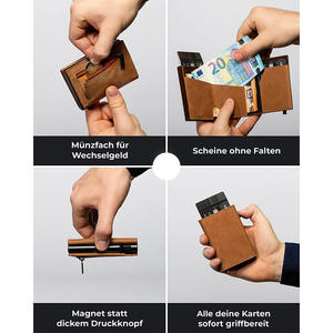 Cartera RFID inteligente de cuero PU marrón para hombre, tarjetero de aluminio emergente Delgado, cartera de negocios minimalista de Metal - Product Image 2