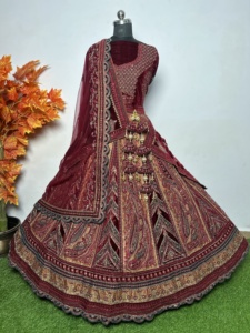 Elegant Multi Color Royal Bridal Lehenga avec 12 Kali Heavy Jarkan Work Flair 6M Double Dupatta pour les occasions de mariage - Product Image 5