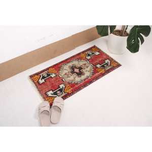 1.5x3 ft Small Vintage Rug, Turkish Rug, Red <b>Yellow</b> Ombr <b>Wool</b> Rug - Product Image 2