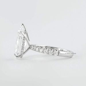 Bague de fiançailles Moissanite coupe poire 3 Ct en forme de larme avec halo caché en or massif 14K / 18K cadeau spécial pour elle - Product Image 3