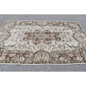 พรมขนสัตว์สีน้ำตาลเบจแบบดั้งเดิมคลาสสิกงานเย็บปะสไตล์ตุรกีโบราณขนาด5.6x8.9ฟุตงานแฮนด์เมดสำหรับห้องนอนห้องโถงน้ำยาง - Product Image 3