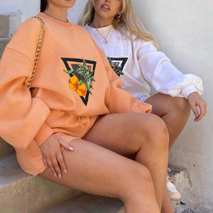 Crewneck Sweatshirt and <b>Shorts</b> Set for <b>Women</b> Oversized Embroidered Puff Printing Custom Plain Casual <b>Women</b> 2 Piece Sets - Product Image 1