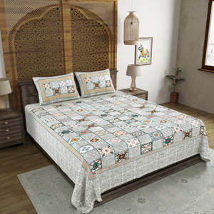 India Sanganeri Print Cotton Viscose Economy King Size Bedsheet 225 X 270 CM Fitted Flat DOB_<b>BED</b>_AURA_BOX_BROWN" - Product Image 3