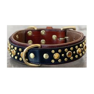 Collier de chien rembourré multicolore classique produit pour animaux de compagnie en cuir souple avec HLD-158 de modèle de décoration de rivet pour chiens - Product Image 2